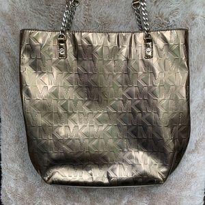 Michael Kors gunmetal shiny tote bag